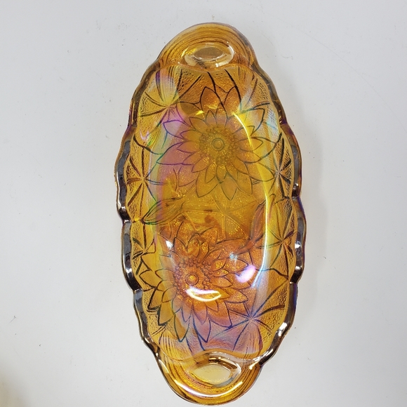 VTG Indiana Glass Marigold Carnival Glass Lily Pons Pickle Dish - Picture 4 of 4